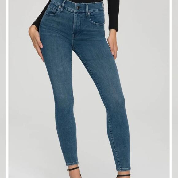 NEW Good American Good Legs Fray Waistband Dark Denim High Waisted Skinny Jean - Picture 2 of 11